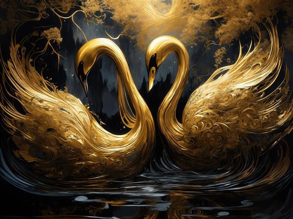 طرح قوهای طلایی درخشان در منظره تیره برای چاپ پرده چاپی