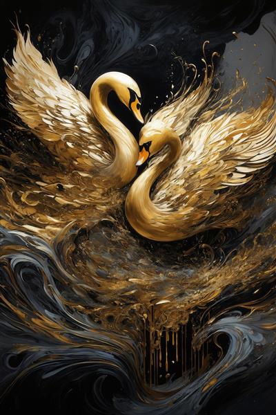 تصویر قوهای طلایی با بال‌های گشوده و آبستره برای دکوراسیون مجلل