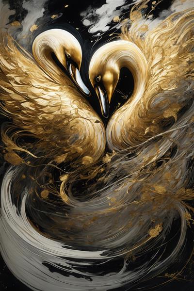 عکس قوهای طلایی و سفید درخشان به شکل قلب برای چاپ پوستر