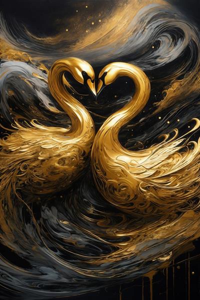 عکس دو قو طلایی باکیفیت و مجلل به شکل قلب برای دکوراسیون