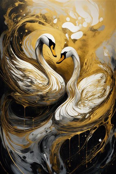 عکس قوهای سفید و طلایی آبستره مجلل برای پوستر دیواری مدرن