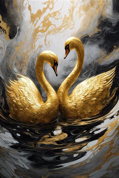 طرح قوهای طلایی آبستره در آب سیاه و سفید برای چاپ روی پرده