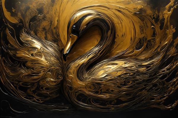 تصویر قو طلایی و سیاه با طرح‌های اسلیمی برای تابلو دکوراتیو لوکس