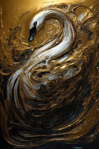 تصویر قو سفید با پس‌زمینه طلایی تیره برای تابلوهای مجلل دکوراتیو