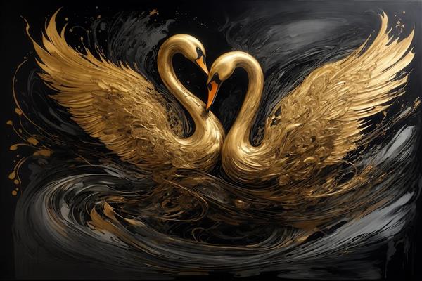 طرح دو قو طلایی با بال‌های گشوده برای تابلو یا پرده اتاق خواب