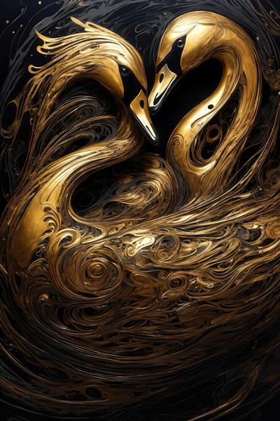 تصویر قوهای طلایی و سیاه به صورت انتزاعی برای پوستر دکوراتیو