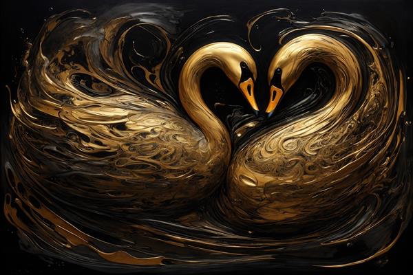 عکس دو قو طلایی باکیفیت به شکل قلب برای چاپ روی کوسن و ماگ