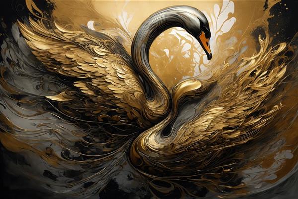 عکس قو سیاه و طلایی با پرهای مجلل برای تابلو دکوراتیو اتاق نشیمن