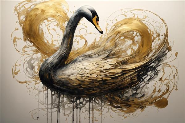 طرح قو سیاه و طلایی به سبک آبرنگی برای پوستر دیواری مدرن