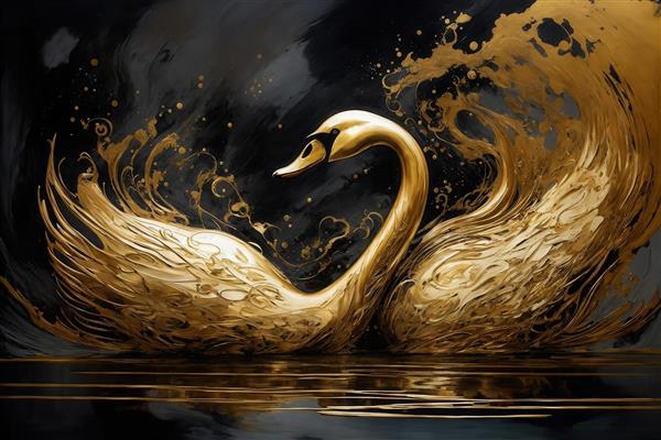 تصویر دو قو طلایی عاشقانه به شکل قلب برای چاپ پرده چاپی