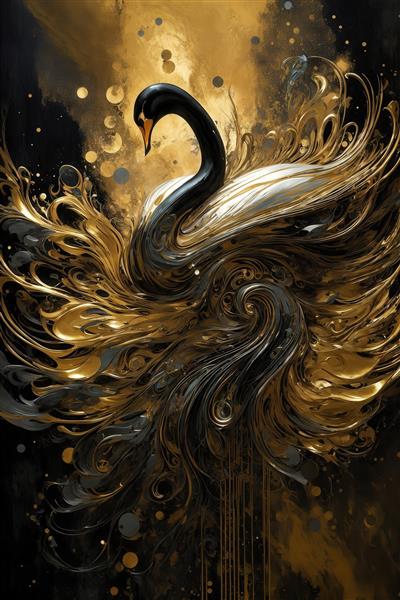 عکس قو مشکی و طلایی آبستره مجلل برای چاپ روی پوستر دیواری