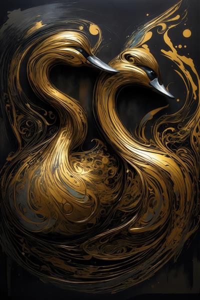 عکس قوهای طلایی دکوراتیو با پرهای مایع در زمینه مشکی