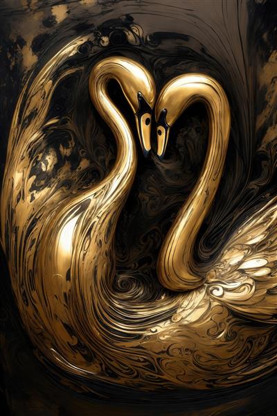 طرح قوهای طلایی لوکس در حال عشق ورزی با پرهای مایع سیاه