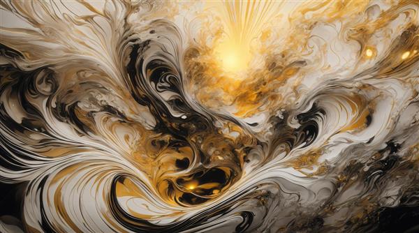 عکس پترن آبستره با موج‌های لوکس طلایی، سفید و سیاه برای چاپ