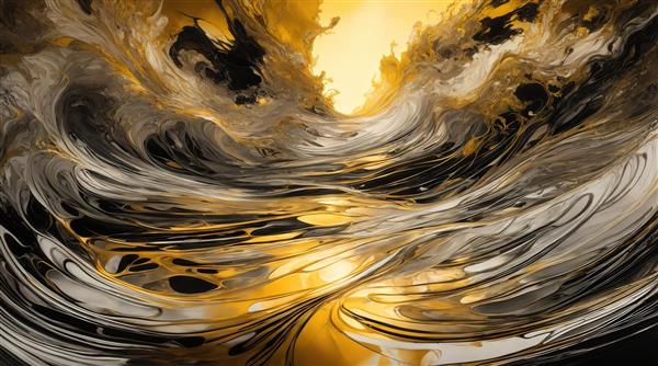 طرح آبستره طلایی و مشکی با موج‌های سفید دکوراتیو برای چاپ