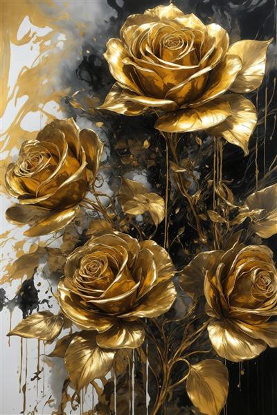 طرح چهار گل رز طلایی آبستره با پس زمینه سیاه و سفید برای چاپ