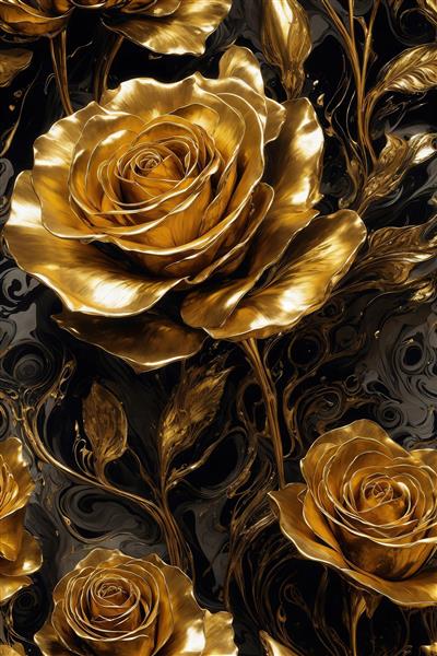 عکس پترن گل رزهای بزرگ طلایی برجسته دکوراتیو برای پوستر دیواری