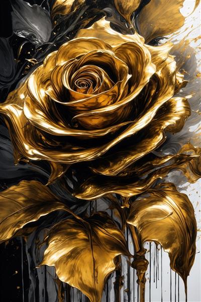 تصویر درشت تک گل رز طلایی و سیاه باکیفیت برای چاپ تابلو