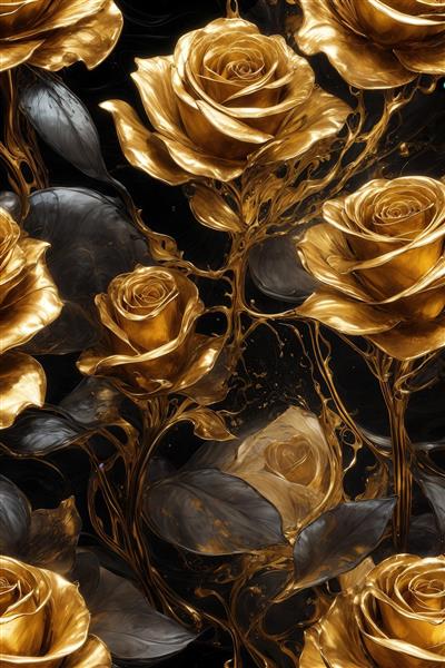 عکس گل رزهای طلایی و سیاه با شاخه‌های درهم برای چاپ پرده
