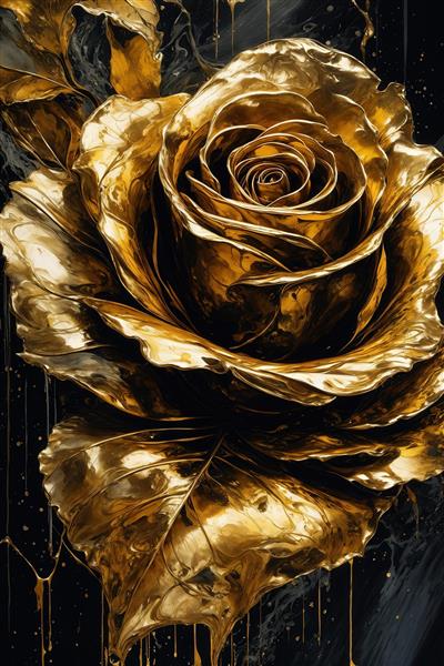 طرح گل رز بزرگ طلایی مایع لوکس در پس‌زمینه سیاه برای روتختی
