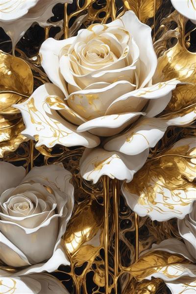عکس گل رز سفید و طلایی برجسته برای چاپ تابلو دکوراتیو عریض