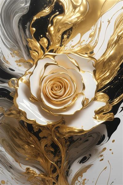 طرح گل رزهای طلایی و سیاه با شاخه و برگ برای پرده اتاق خواب