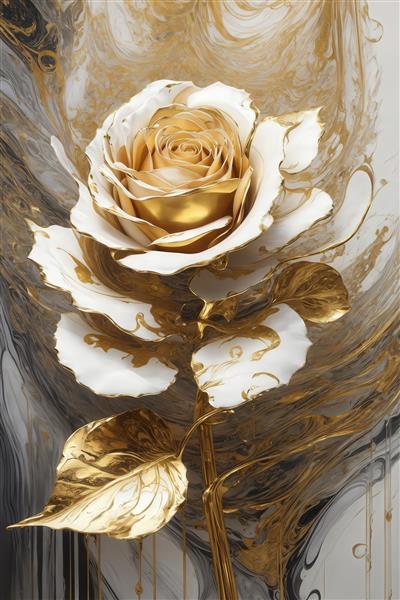 عکس گل رز سفید و طلایی دکوراتیو با ساقه براق برای تابلو
