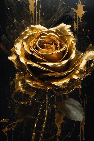 طرح گل رز براق طلایی با قطرات مایع سیاه برای چاپ روی ماگ