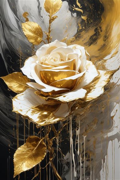 عکس گل رز سفید و طلایی لوکس با طرح آبرنگی برای تابلو پذیرایی