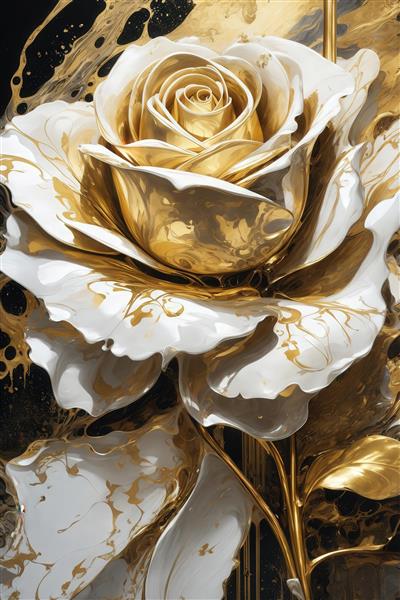 طرح گل رز باکیفیت سفید و طلایی روی پس‌زمینه تیره برای کوسن