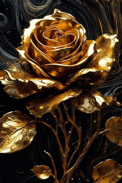 تصویر گل رز طلایی براق با پس‌زمینه انتزاعی سیاه برای پوستر