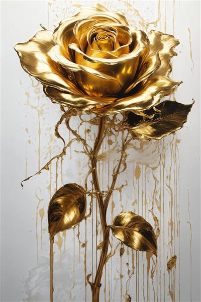 طرح گل رز بزرگ طلایی مایع با پس‌زمینه سفید برای روتختی