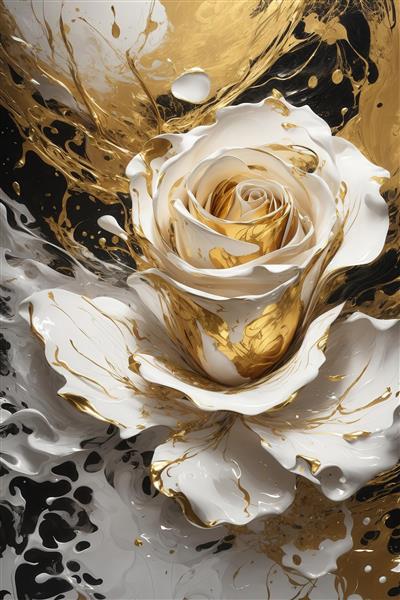 تصویر گل رز سفید و طلایی با قطرات سیاه برای تابلو دکوراتیو