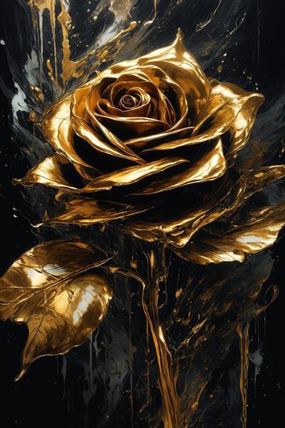 تصویر گل رز طلایی مایع با قطرات سیاه برای تابلو دیواری باکیفیت