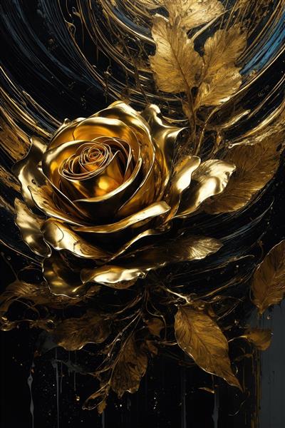 عکس گل رز طلایی براق سه‌بعدی برای چاپ روی پرده و کوسن