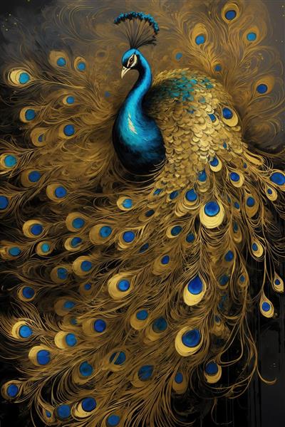 عکس طاووس پرپشت با پرهای پر زرق و برق طلایی برای چاپ باکیفیت