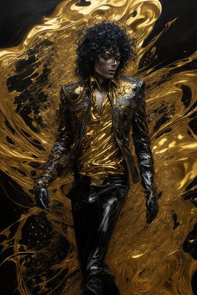 تصویر مایکل جکسون جوان سبک گرانج با لباس مشکی طلایی برای تابلو