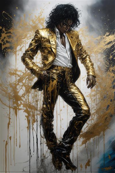 عکس مایکل جکسون با کت و شلوار طلایی درخشان با حس حرکت