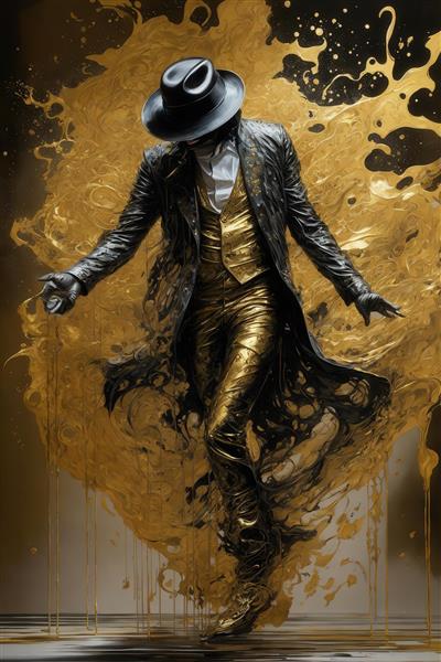 طرح مایکل جکسون با کلاه فدورا و پالتو بلند برای پوستر دکوراتیو