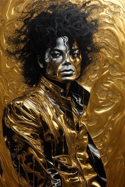 تصویر چهره مایکل جکسون طلایی متالیک با موهای فرفری برای چاپ