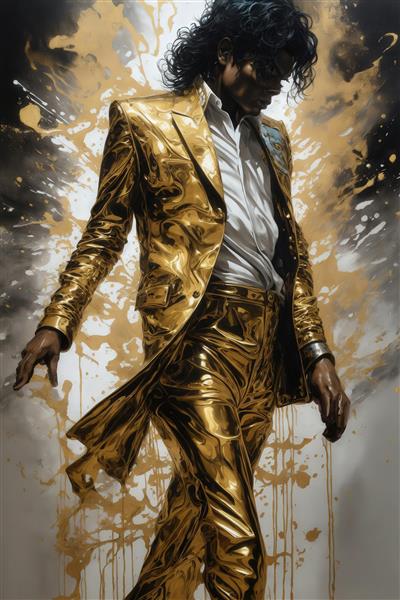 تصویر مایکل جکسون با کت و شلوار طلایی درخشان برای چاپ تابلو