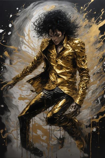 عکس مایکل جکسون با لباس طلایی و مشکی برای پوستر دکوراتیو