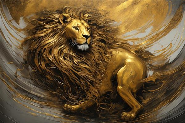 تصویر شیر طلایی با یال پرجزئیات در حال دویدن برای چاپ روی پرده