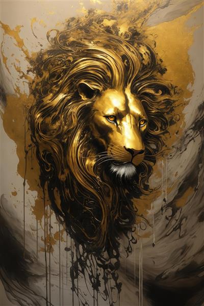 عکس پرتره شیر طلایی با یال‌های آبشاری برای پوستر دیواری باکیفیت