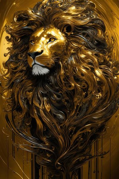 عکس پرتره باشکوه شیر با یال‌های مجعد طلایی برای پوستر بزرگ