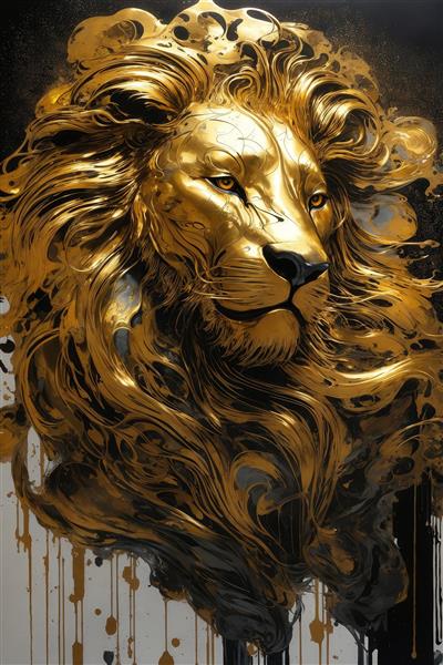 پرتره شیر طلایی درخشان با سبک نقاشی پاششی برای تابلو خاص