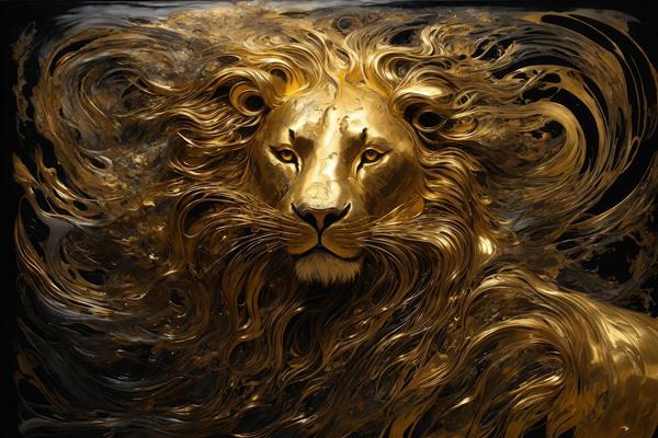 عکس پرتره شیر طلایی از نمای نزدیک با یال پرموج و سیاه