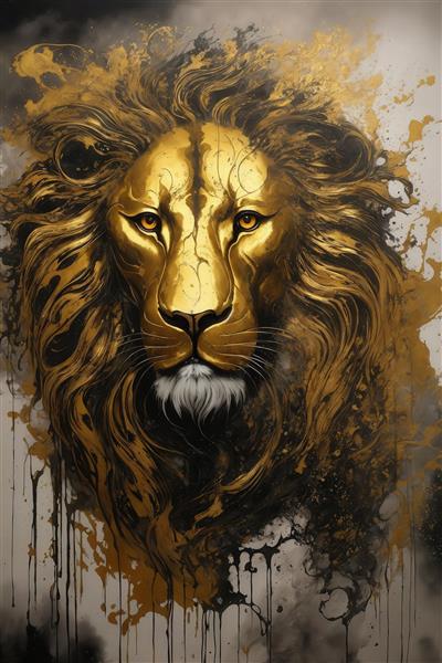 طرح پرتره نزدیک شیر طلایی با یال آبستره و پس‌زمینه روشن