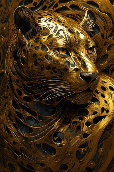 عکس پرتره نزدیک پلنگ طلایی با ساختار مشبک و رگه‌های مایع