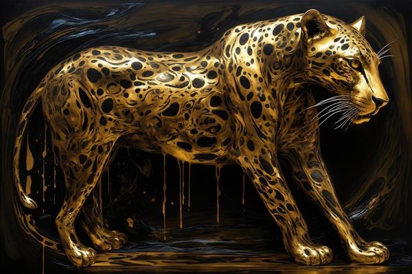 طرح پلنگ طلایی در حال راه رفتن با لکه‌های سیاه و جوهر روان